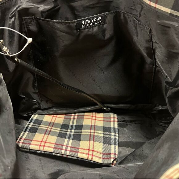 New York & Company Plaid Tote Bag w Matching Wallet NWT - Picture 8 of 10